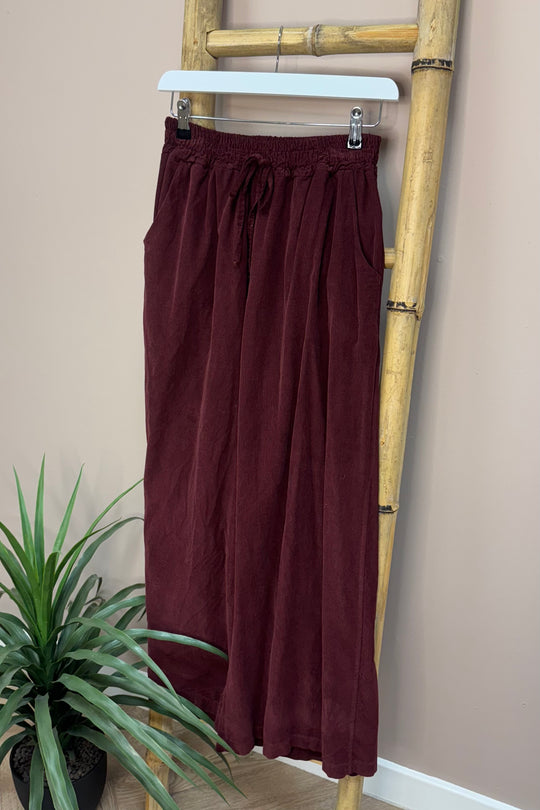 Burgundy Wide Leg Needle Cord Trousers