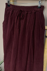 Burgundy Wide Leg Needle Cord Trousers