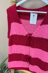 Pink And Red Striped Tie Front Gilet