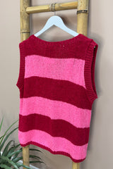 Pink And Red Striped Tie Front Gilet