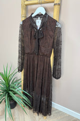 Brown Lace Pussy Bow Dress