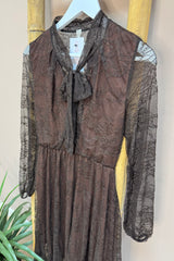Brown Lace Pussy Bow Dress