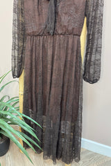 Brown Lace Pussy Bow Dress