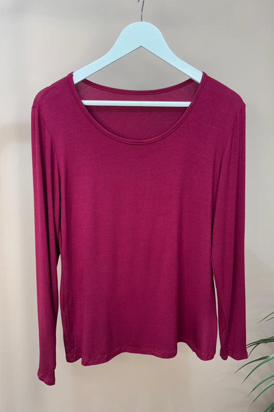 Burgundy Zara Basic Long Sleeve Layering Top