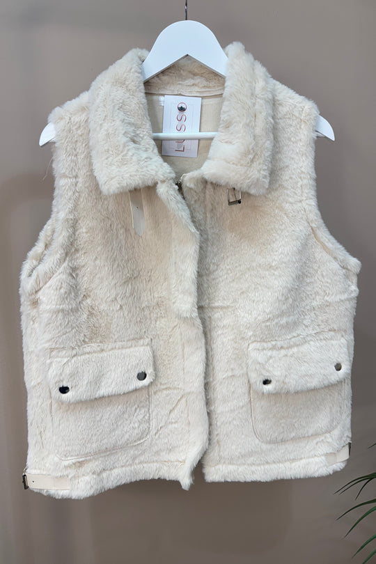 Cream Fur Buckle Waistcoat