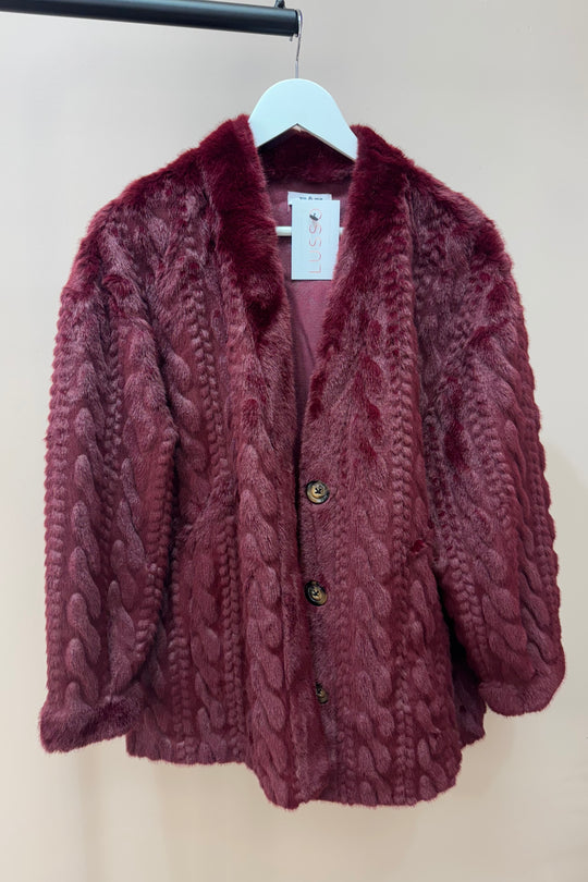 Burgundy Arran Faux Fur Coat