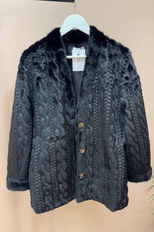 Black Arran Faux Fur Coat