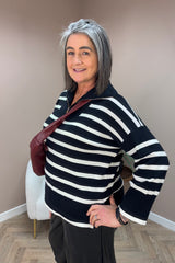 Black Striped Quarter Zip Sweater