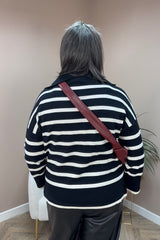 Black Striped Quarter Zip Sweater