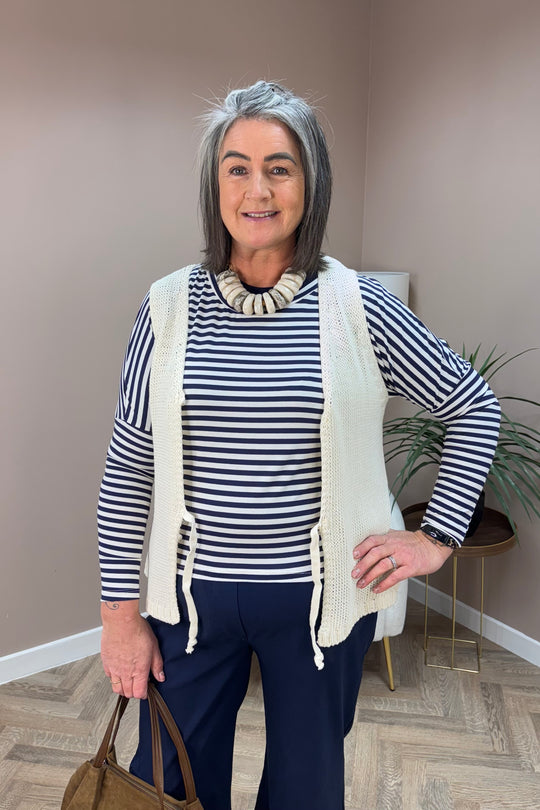 Beige Knitted Tie Front Gilet