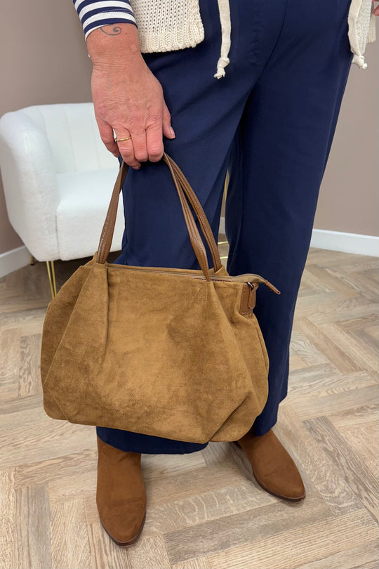 Caramel Suede Shoulder Bag