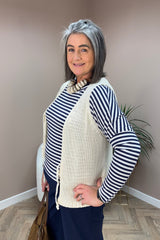Beige Knitted Tie Front Gilet
