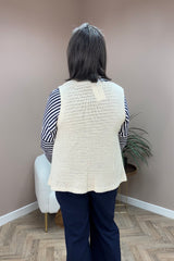 Beige Knitted Tie Front Gilet