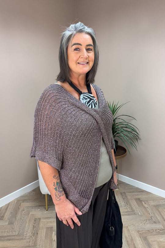 Bronze Twist Front Lurex Shimmer Top