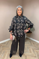Black Printed Statement Sleeve Blouse