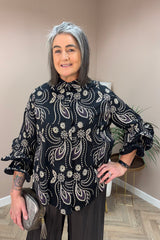 Black Printed Statement Sleeve Blouse