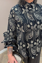 Black Printed Statement Sleeve Blouse