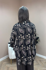 Black Printed Statement Sleeve Blouse