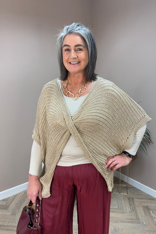 Gold Twist Front Lurex Shimmer Top