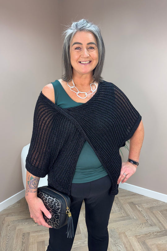 Black Twist Front Lurex Shimmer Top