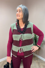 Pink And Red Striped Tie Front Gilet
