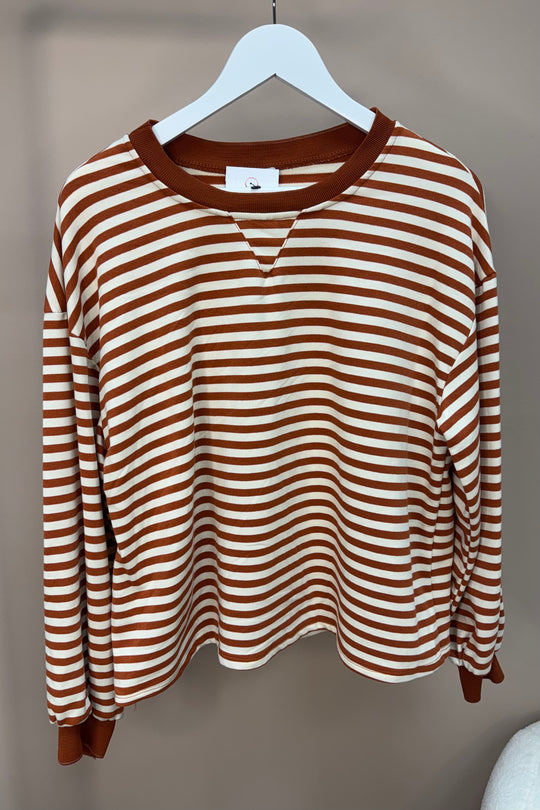 Rust and Cream Striped Long Sleeve Sweatshirt