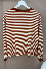 Rust and Cream Striped Long Sleeve Sweatshirt