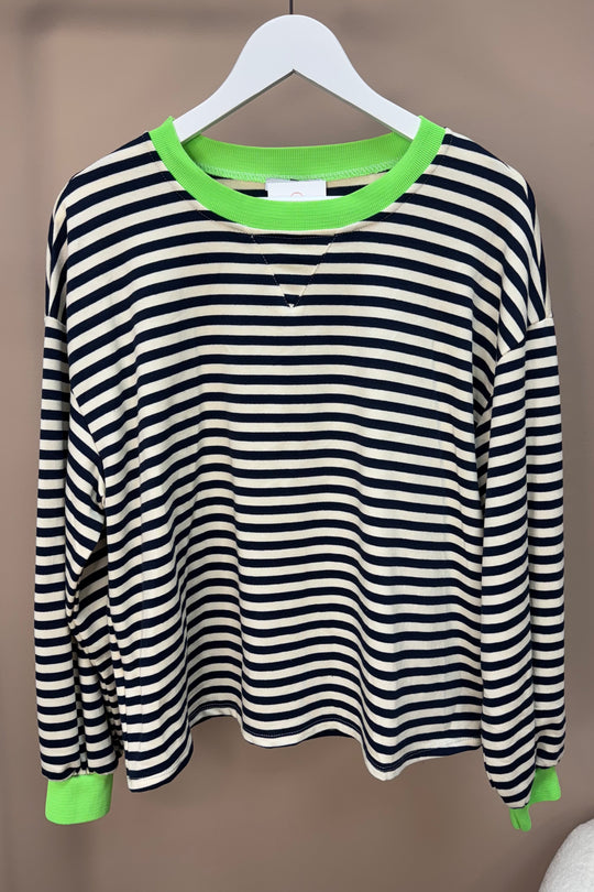 Navy and Cream Striped Long Sleeve Sweatshirt