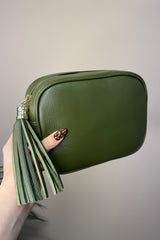 Leather Khaki Green Camera Bag