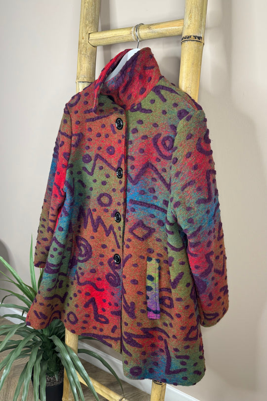 Red and Olive 3D Patterned Abstract Jacket