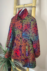 Red and Olive 3D Patterned Abstract Jacket