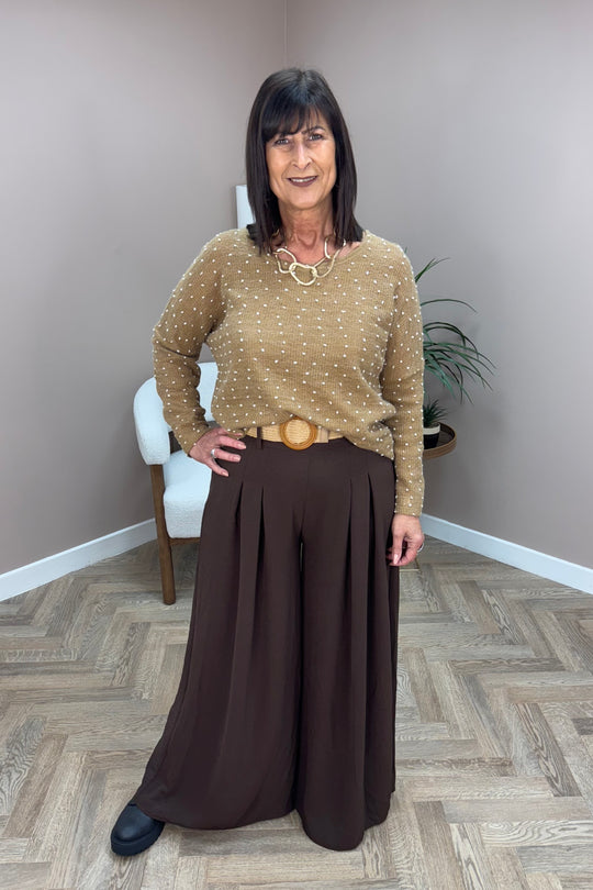 Brown Wide Leg Trousers with Belt