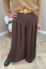 Brown Wide Leg Trousers with Belt