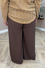 Brown Wide Leg Trousers with Belt