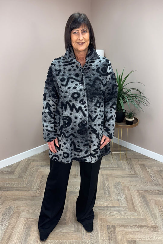 Grey and Black 3D Patterned Abstract Jacket