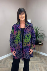 Purple and Green 3D Patterned Abstract Jacket