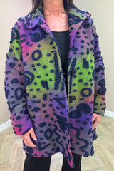 Purple and Green 3D Patterned Abstract Jacket