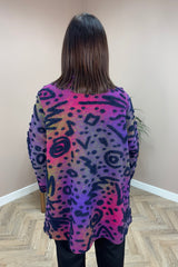 Purple and Green 3D Patterned Abstract Jacket