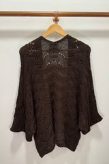 Chocolate Brown Wavy Crochet Cardigan