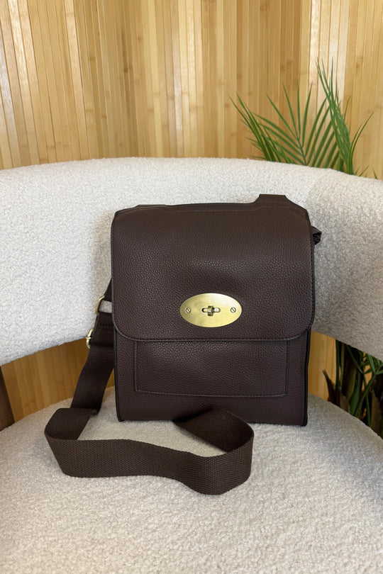 Chocolate Brown Faux Leather Satchel Bag