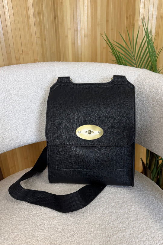 Black Faux Leather Satchel Bag