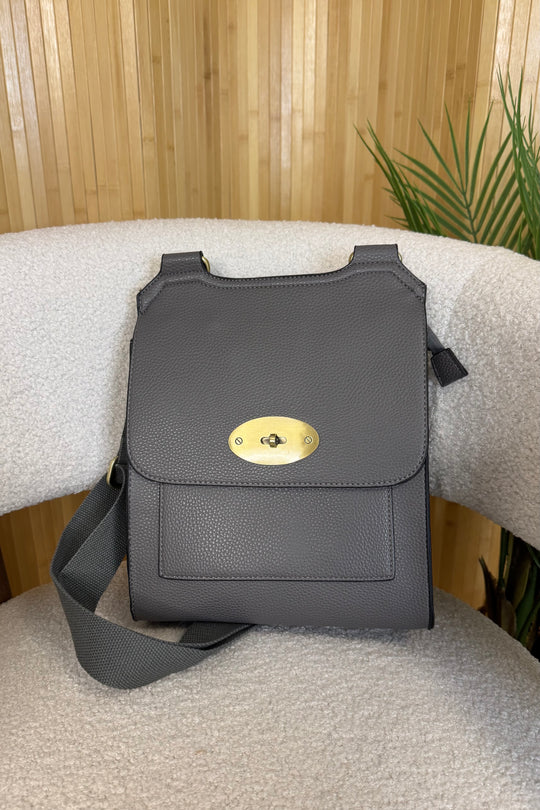 Slate Grey Faux Leather Satchel Bag