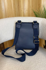Navy Blue Faux Leather Satchel Bag