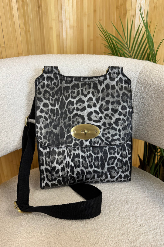 Snow Leopard Faux Leather Satchel Bag