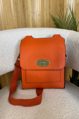 Orange Faux Leather Satchel Bag