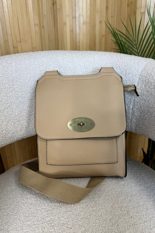 Sand Faux Leather Satchel Bag