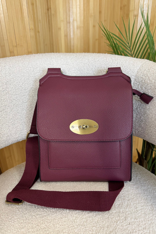 Plum Faux Leather Satchel Bag
