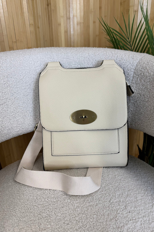 Cream Faux Leather Satchel Bag