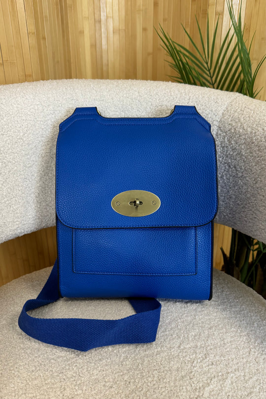 Cobalt Blue Faux Leather Satchel Bag