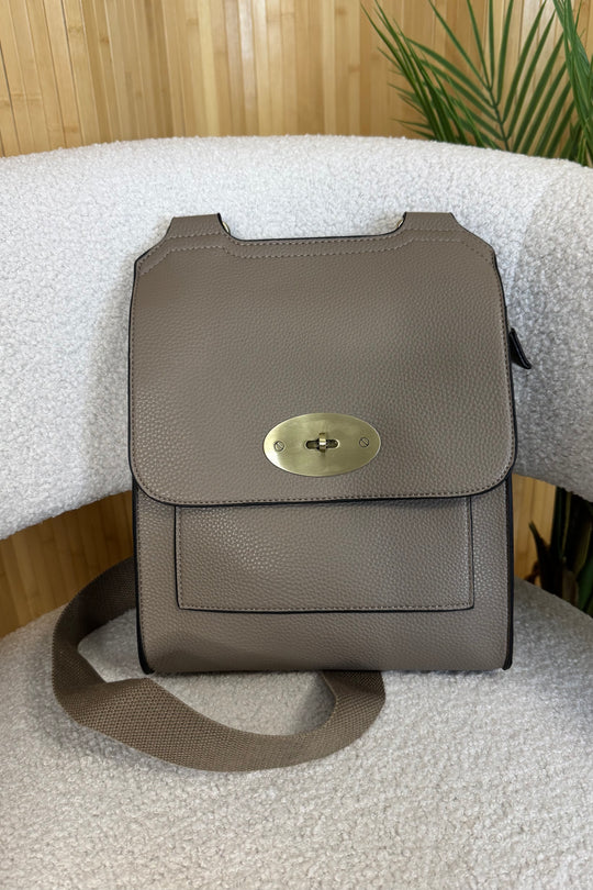 Taupe Faux Leather Satchel Bag